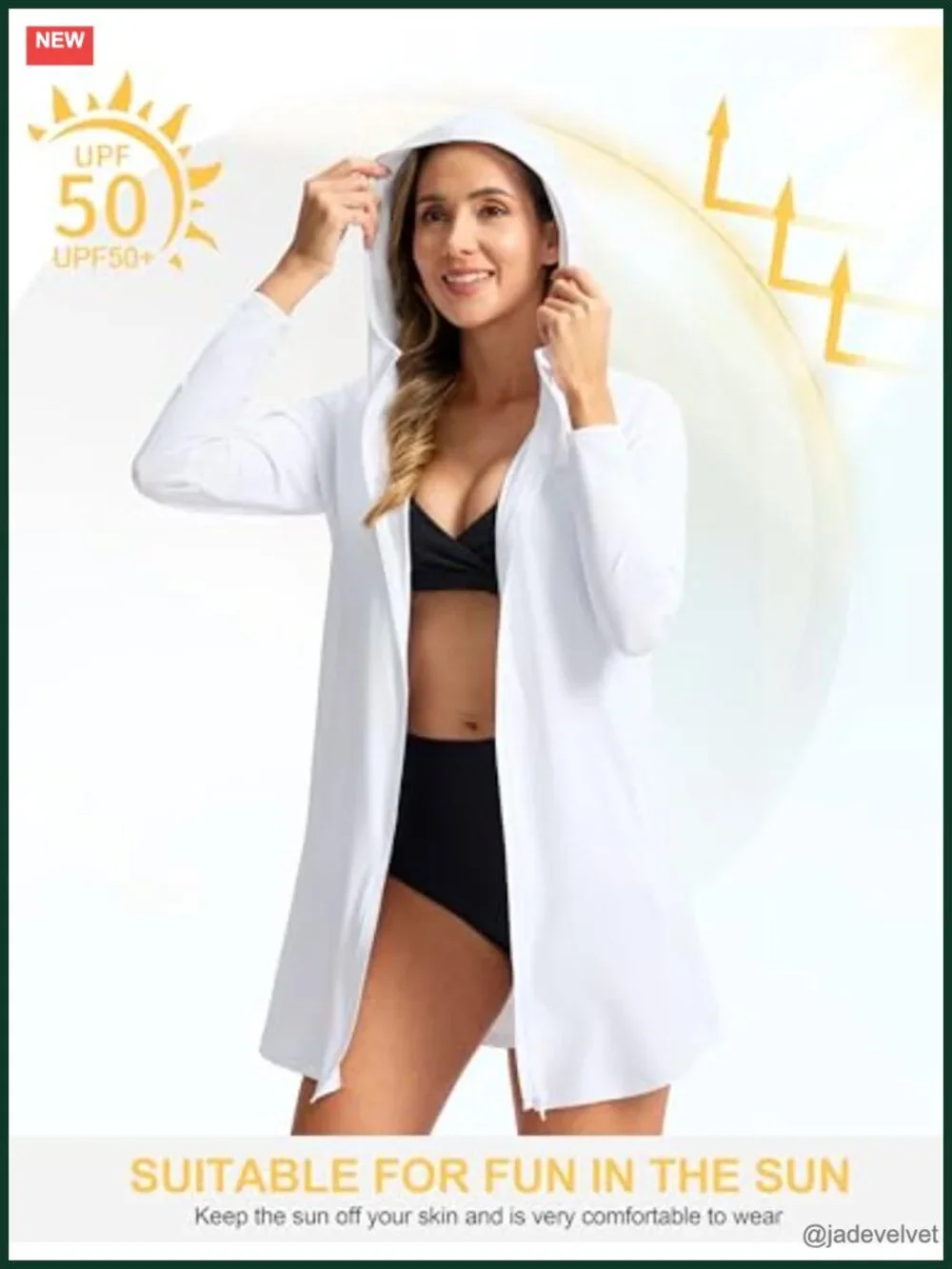 UPF50+ Long Sleeve Sun Hoodie Zip Swim Cover Up UV Jacket Lightweight